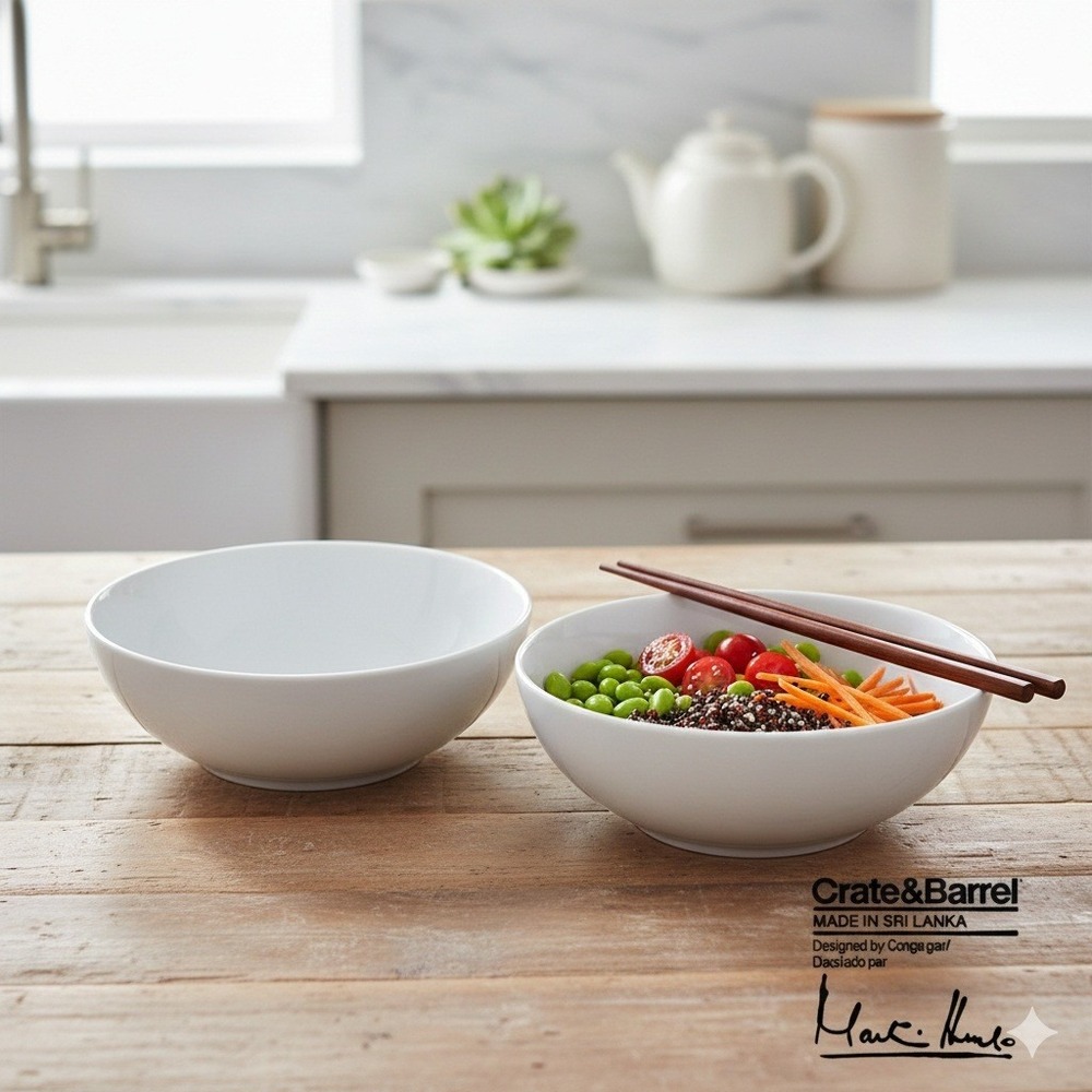 Crate Barrel Martin Hunt White Porcelain Coupe Cereal Bowls Set of‎ 2